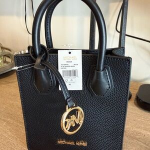 Michael Kors Black Mini Tote with Gold Logo Charm